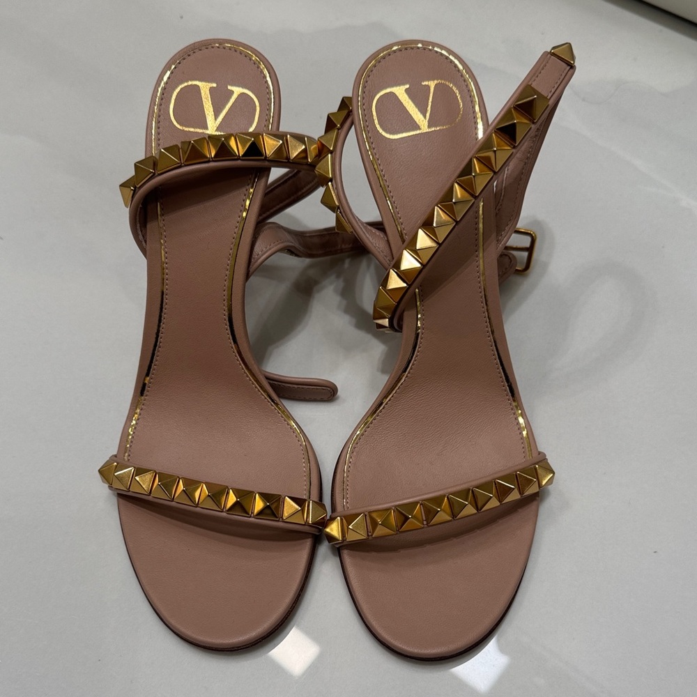 Valentino Women's Beige Sandals with Gold Accents
